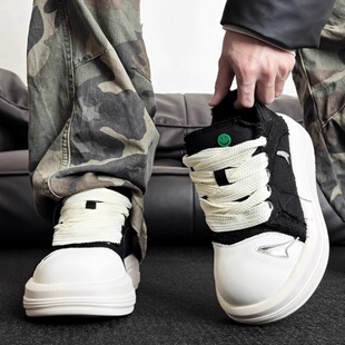 张桂源同款笑脸大头鞋男情侣厚底百搭米奇帆布鞋增高胖丁面包鞋女