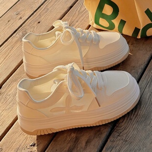 小白鞋女夏季薄款网鞋女透气网面鞋子配裙子厚底休闲百搭运动板鞋