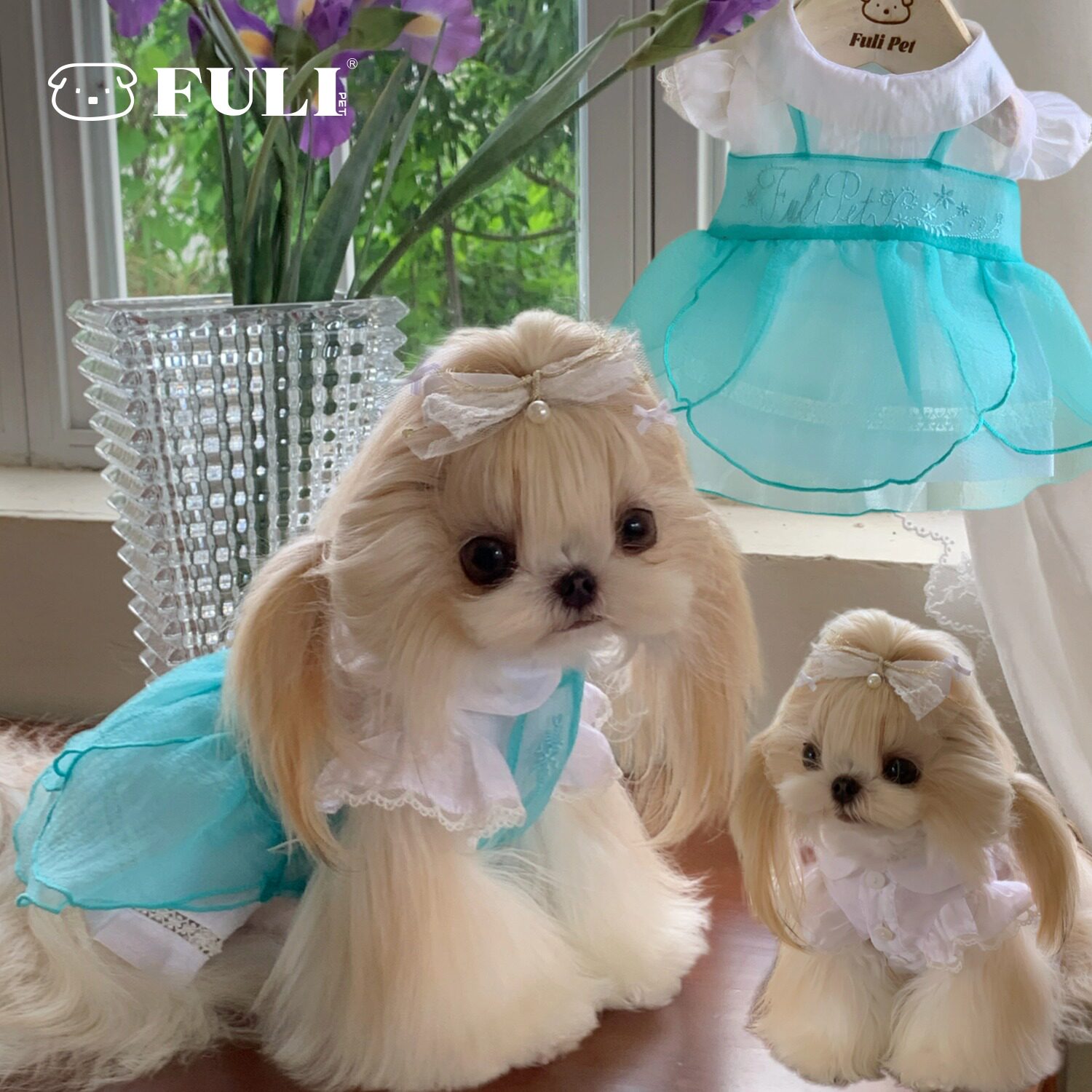 FULIPET「荷塘月色」花瓣纱裙+凉感天丝衬衣.花园系列.西施犬