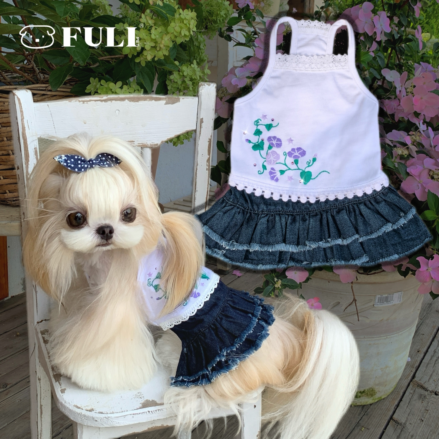 FULIPET「夕颜」假两件拼接裙.花园系列.西施犬马尔济斯比熊