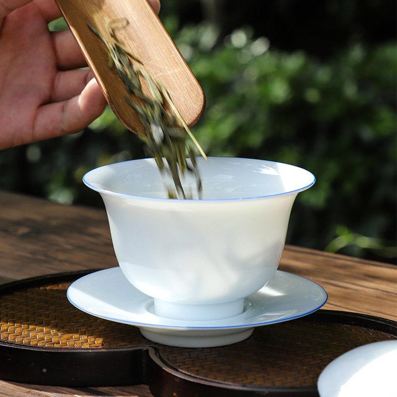景镇德甜碗白TAI瓷盖茶杯单家用陶瓷纯个手工带盖三才泡茶碗茶具