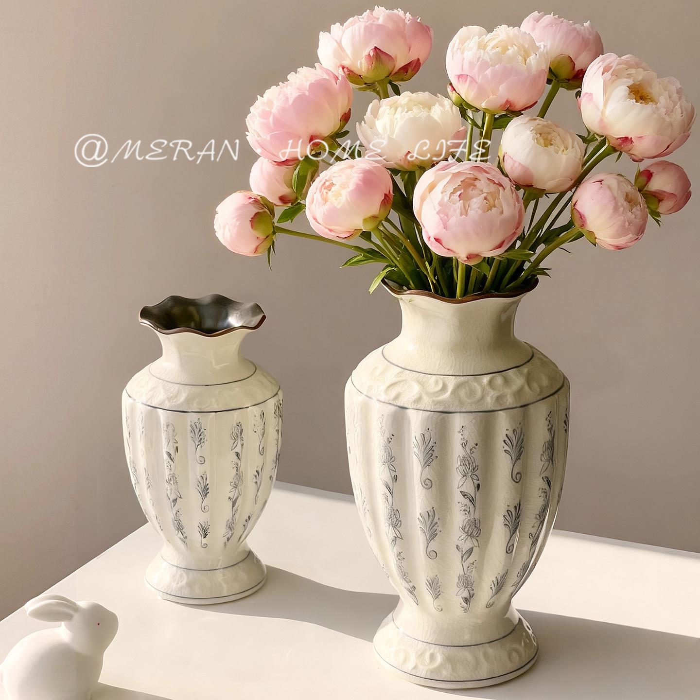 法饰式复古培陶瓷花瓶客欧式古MR-348典竖长型水插花鲜花厅装摆件