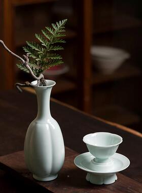 中式插GQE花器影青彷宋瓜棱瓶禅意水培覆插花花器瓷陶瓷花瓶日式