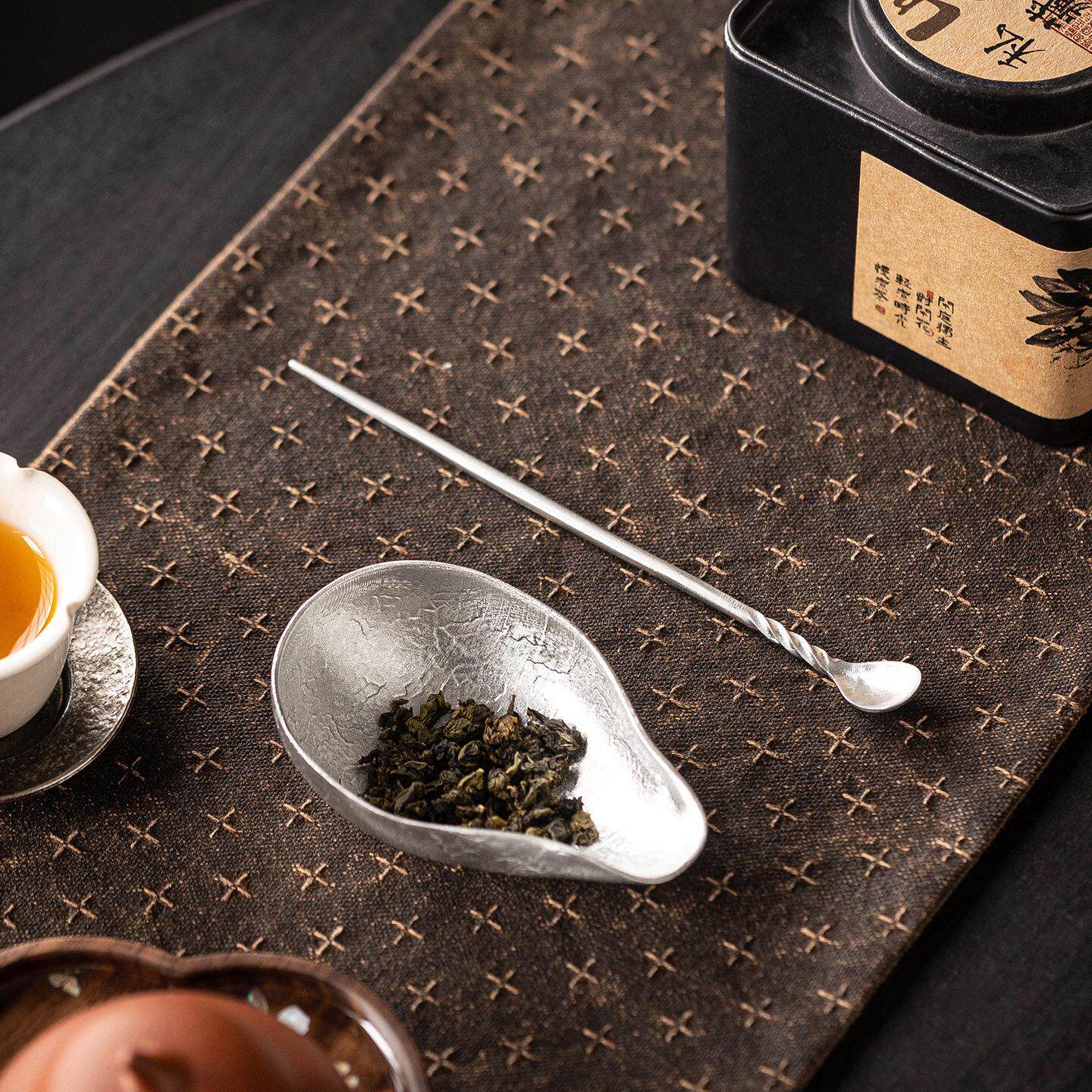 古禅件意茶则336699两匙套手工锡荷叶复赏茶荷醒茶则茶功夫茶具茶