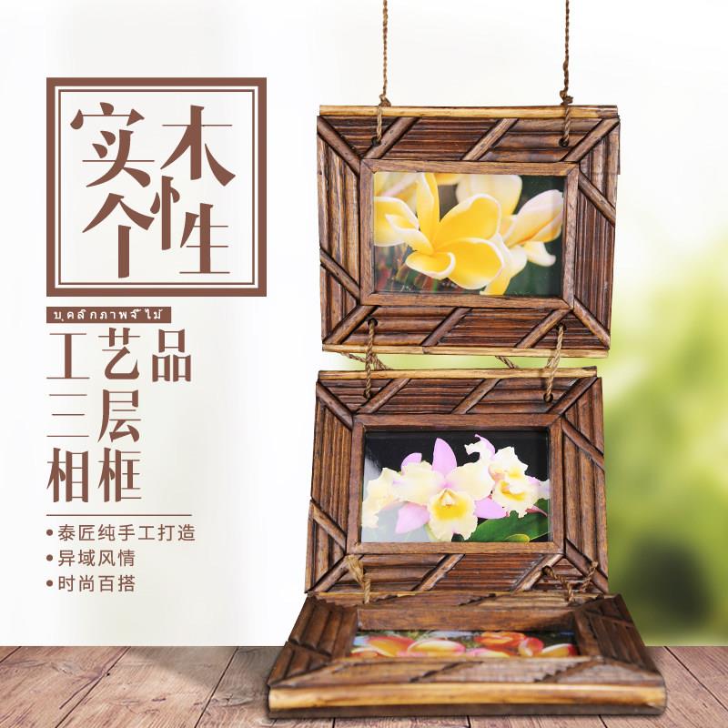 照片墙装饰三相三联相框框挂墙泰实木相片公联司创墙意客厅式墙壁