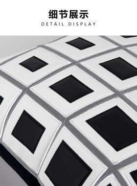 轻奢板高端抱枕L220212_样房绣棕靠枕黑白色皮革方格边定制沙发客