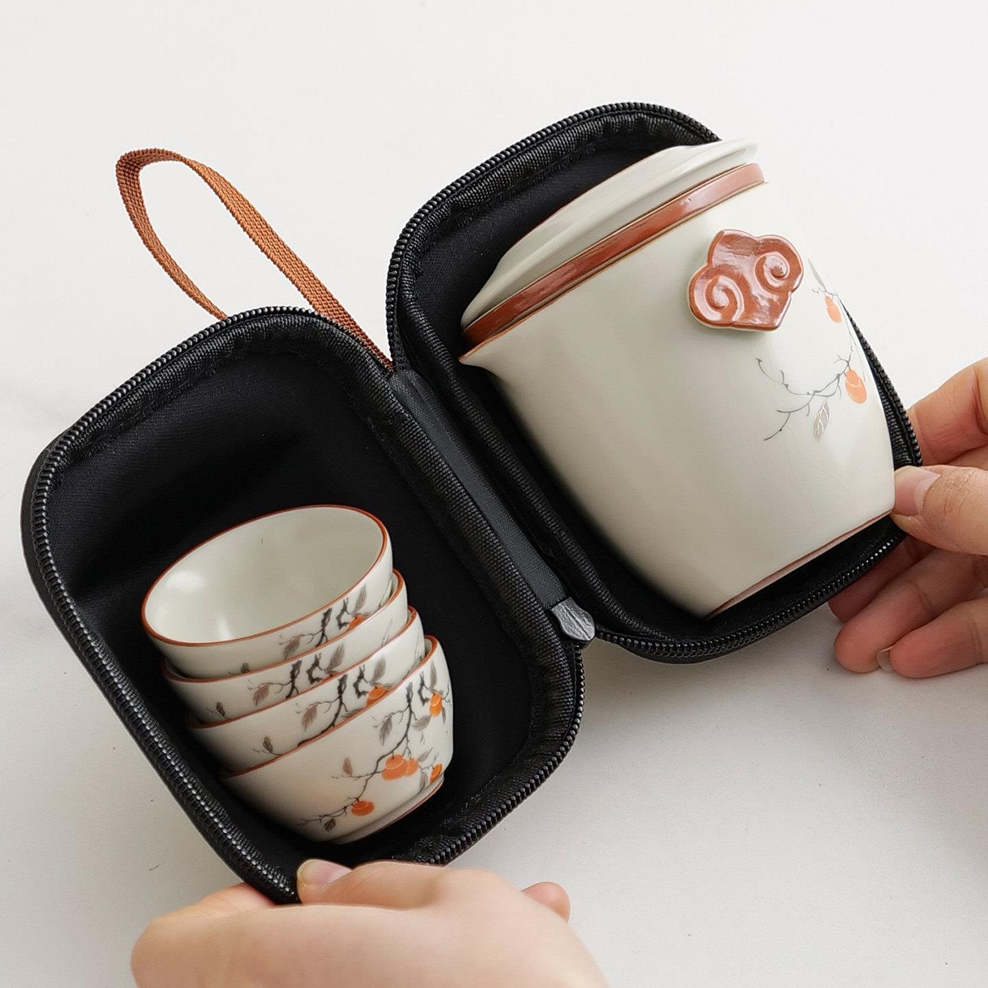 汝窑旅行茶具如意快客营套茶装便携式车载旅游高端快杯茶杯户外露