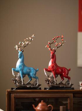 意创陶瓷工厅艺鹿饰家居客厅酒柜入口大幸运VLE红色梅花鹿装饰品
