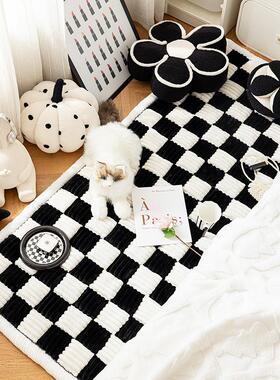 黑色客和白色的格子地毯，卧室，家庭，客厅，板，地毯QUB，觉，
