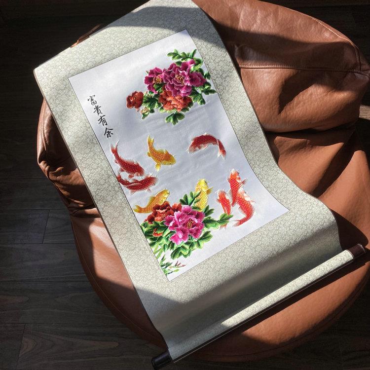 真丝刺绣成品苏绣牡丹装饰画画软礼关裱现代QKB玄书房饭厅挂 画