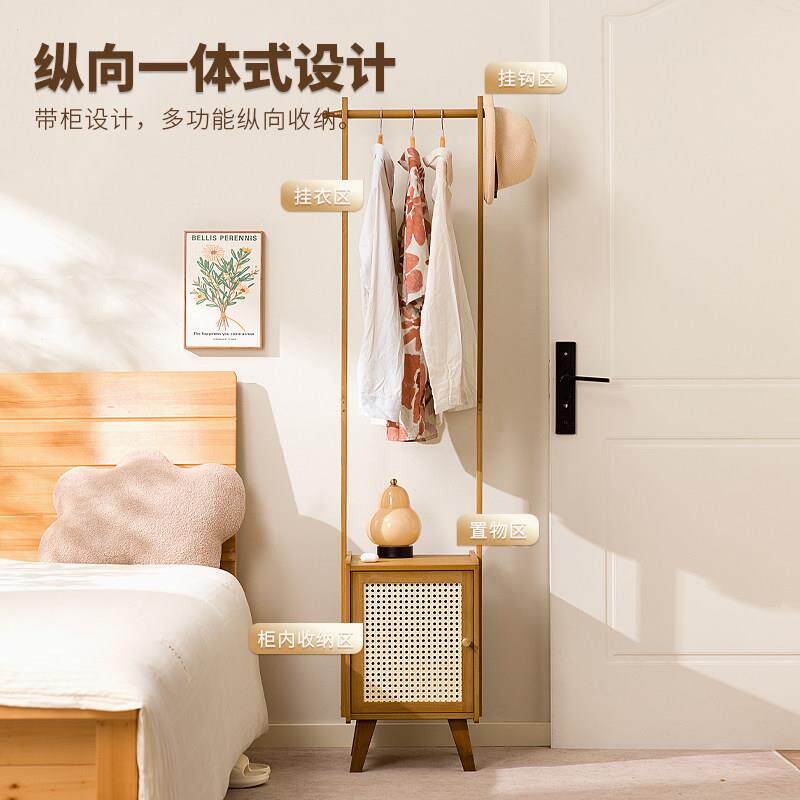 床头柜25WZZ202衣帽架一体卧室型床用边带挂衣架家小多功能储柜物