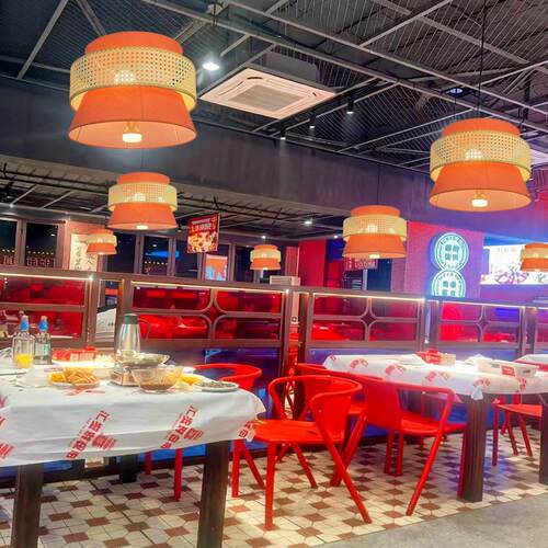 餐专用宫铁艺艺吊灯中国风火锅店饭店创意灯布麻绳餐饮厅竹GMD85