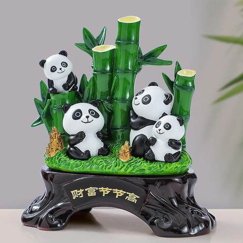 财富节节高富贵竹子摆厅件可爱熊猫工礼品乔迁竹子摆件新居艺客饰