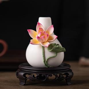 饰品荷花摆件 陶瓷仿真手工捏花莲花瓷花花瓶家居客厅办公室桌面装