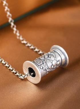 网红- 足银项圈吊坠 复古福禄蝙蝠大桶珠女款项饰礼物