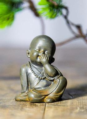 中式禅意小和尚小沙弥阿弥陀佛桌面人物小摆件可养茶宠工艺品摆设