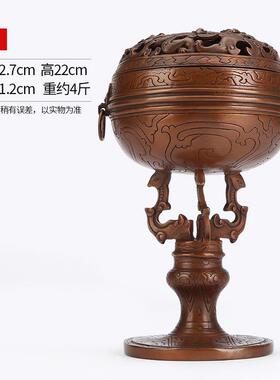 紫铜虎纹透雕香炉家居茶艺香道用品禅意熏香炉盘香线香紫铜炉