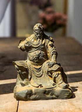 国风中式仿铸铁武圣关羽关公二爷人物桌面摆件客厅书房手工自然锈