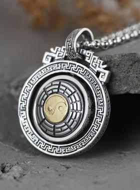 网红- 925银复古泰银工艺吊坠 跨境销售男款可转动项链坠