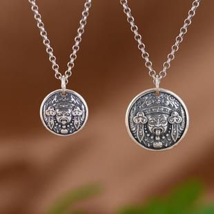 网红- 925银吊坠 复古做旧银圆牌扎基拉姆十字金刚杵盘缠吊饰