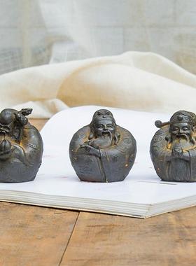 国风新中式仿铸铁福禄寿三星桌面小摆件纯手工工艺品茶台书桌摆设