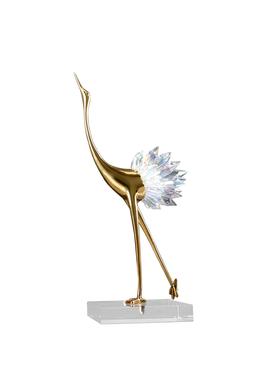 轻奢透明水晶仙鹤摆件金属水晶底座高档卧室玄关家居软装装饰品