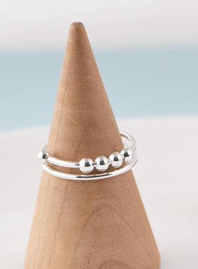 网红- 简约时尚森系指环活动银珠珠气质女款925银戒指银饰