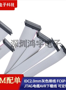 IDC2.0mm灰色排线FC6/8/10/12/14/16/20/26/40PJTAG电缆AVR下载线