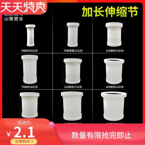 pvc螺纹伸缩节直接加长伸缩节50 75 110 160快速抢修活接头排水管