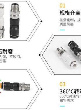 360度高速旋转接头气动直通高压NRC8-02 PC气管螺纹快速接头