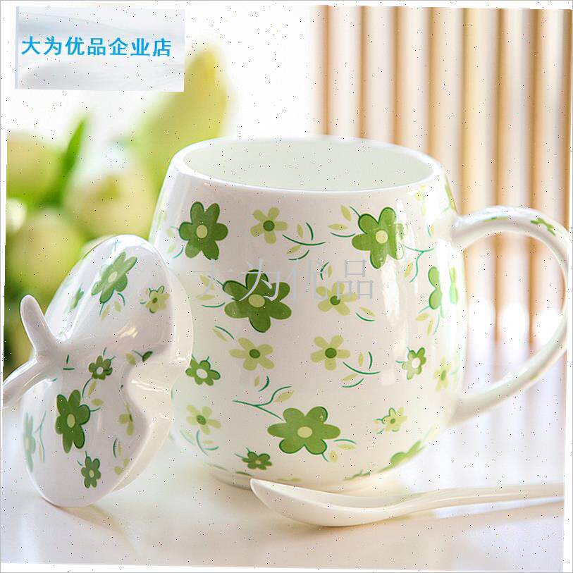 克杯带盖子勺咖啡杯陶瓷大容量牛E奶杯创意简约情侣杯子骨瓷水杯.