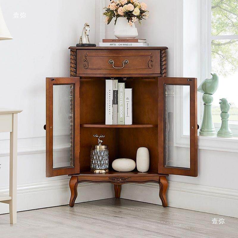 美式实木角柜简拐约墙角柜三欧式角柜客厅转角置物架角柜矮187边