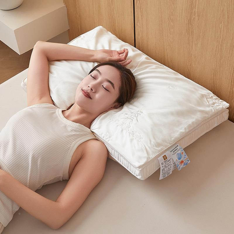 A类蚕丝枕芯花枕柞丝双层枕蚕丝枕头桑蚕丝柔软蚕绣慢回弹不塌陷