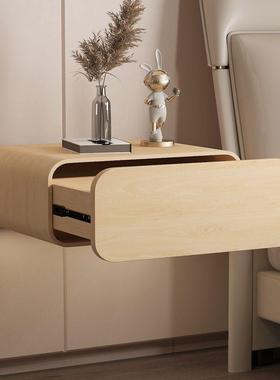 全实木悬浮头柜床床床边柜极简风红柜储物白色悬KTY挂轻奢挂墙头