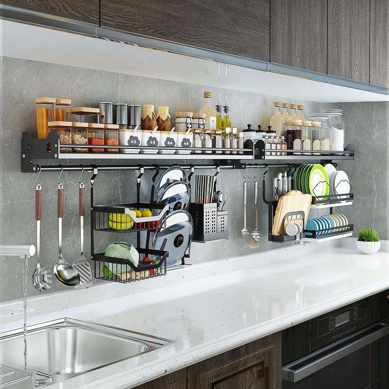 黑色免打孔厨房钢收挂件套餐物架壁挂式3置04不锈调料架碗碟60887,厨房/烹饪用具,抹布架/厨房清洁收纳架,淘宝优惠券,粉丝福利购,淘宝优惠卷