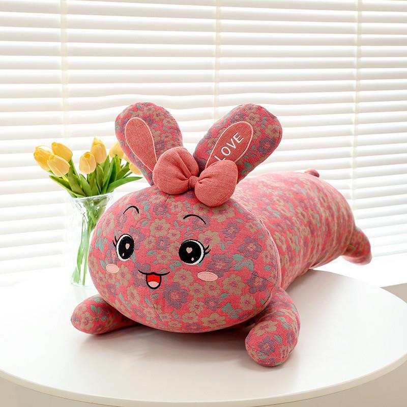 ls可爱艺碎kbRFEPaF兔三层纱抱花枕床1上夹腿布陪睡玩具长条枕头