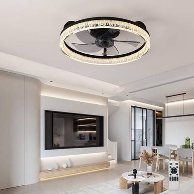 025热866销款2ELD风扇灯意式亚轻奢克力圆形吊扇灯吸顶灯厂家