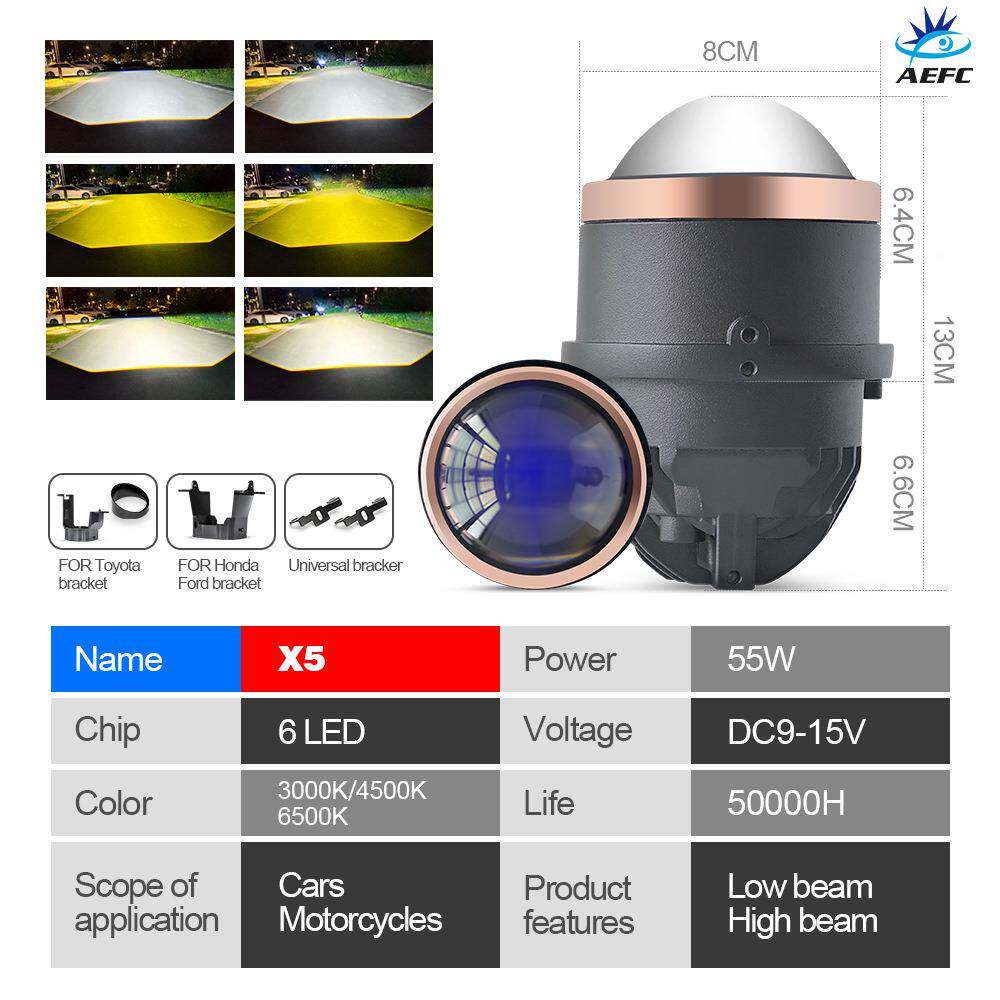 汽D车LE透镜雾灯3寸双光透4镜5色5W三白光黄光H11双光12V2V汽车货