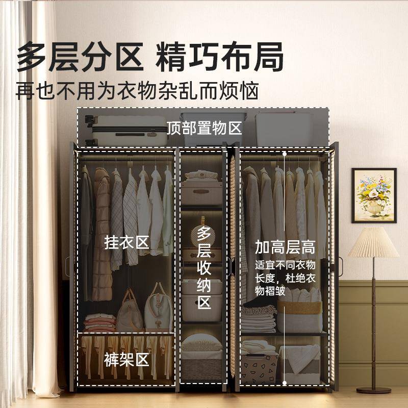 简衣柜平开家用衣服柜透卧气塑藤室组装衣易橱非实木出租房门ZYWJ