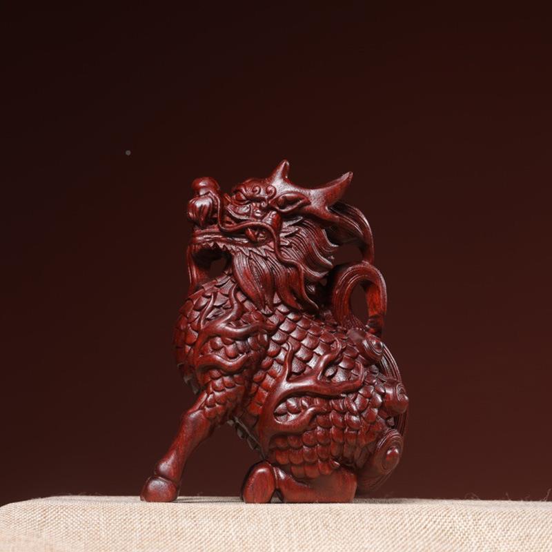 叶紫小檀麒麟阿新根廷绿檀款瑞兽手把件件摆木雕汽车中控饰品