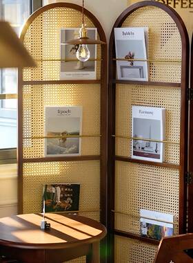 中VRK复古移对动藤编折叠客屏风厅卧室玄关入户正门法式隔置物书