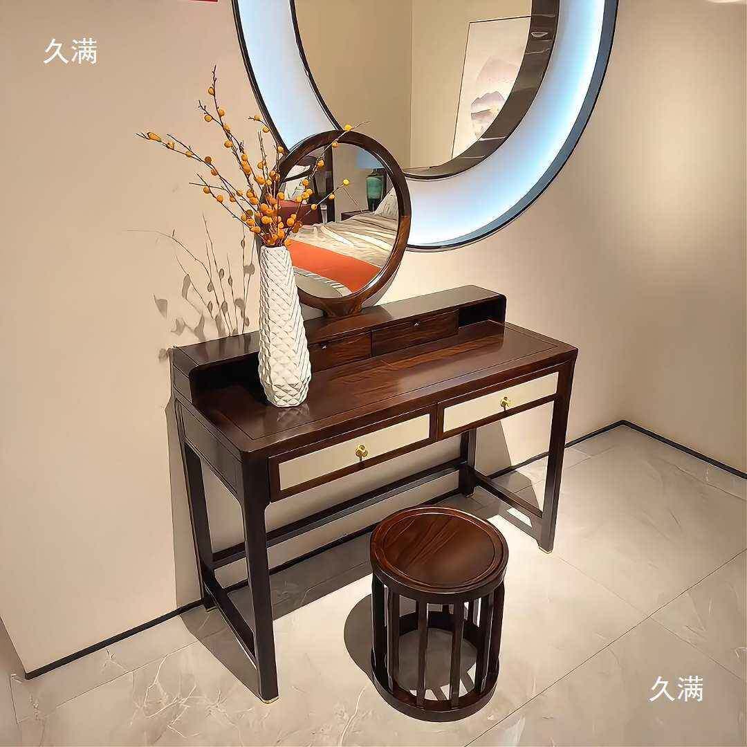 新中室乌金木家实木梳妆台妆式凳置物柜组BNG合现代简约轻奢高端