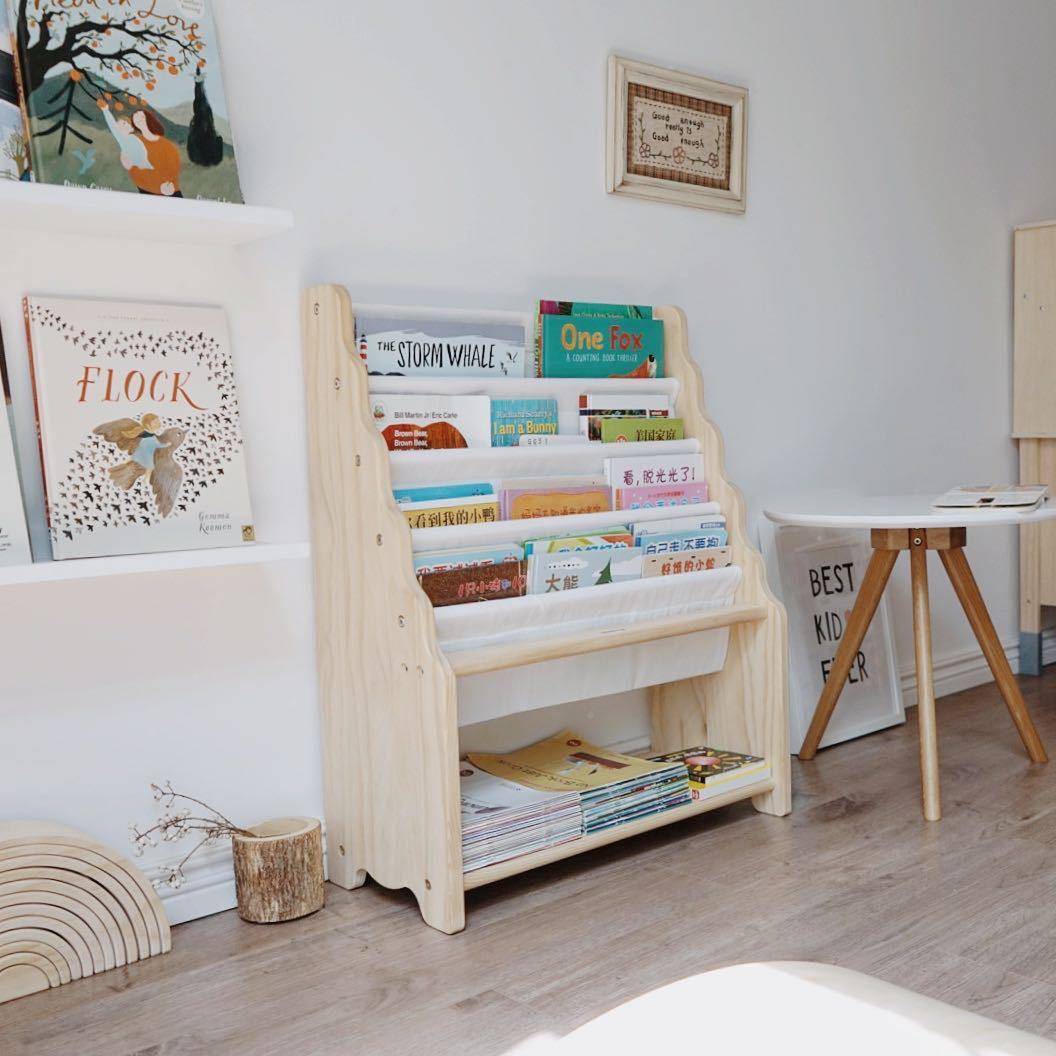 儿童实木绘本书学生落书架报MWX架幼儿园宝宝地可拆洗小帆布书架