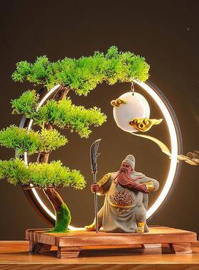 新RFN中灯式摆件关爷公迎客松圈武财神羽关关二雕像商铺客厅供奉