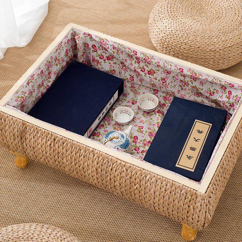 家用日式榻榻米茶几飘窗桌禅意矮茶桌飘窗茶几藤草编炕桌阳台茶桌