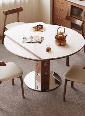 法复古可伸缩折叠餐IWB桌合家用小户式椅型组方圆两用黑色餐桌