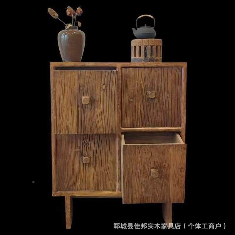 老家榆木物三角凳收纳柜用客厅落地民餐边柜宿玄关抽屉式实木正方
