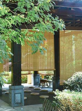 F5M685J5免竹帘卷帘窗帘打孔卷竹拉升降式复古房阳台茶室防晒遮光