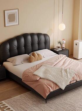 法式黑色约皮JZW艺床奶现代简主卧室高大端气婚床油风轻奢软包双