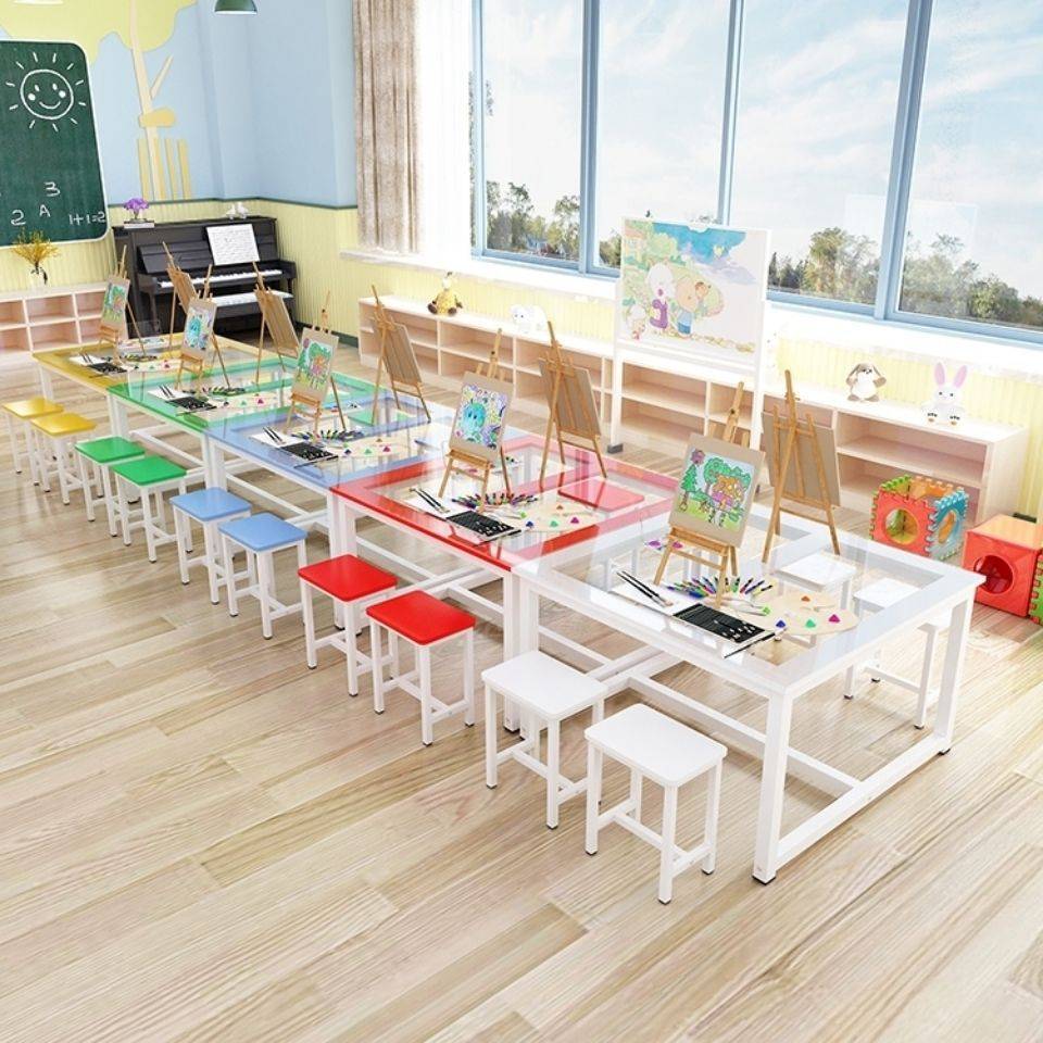 幼儿美术桌子儿童绘画桌手工桌中小学生课桌椅画室桌子少儿美术桌